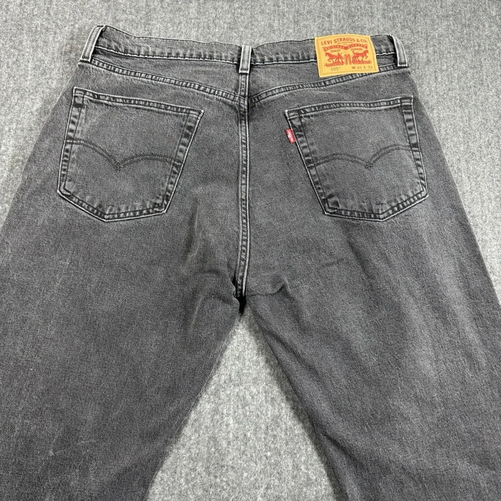 Levi's 505 Men's Jeans 36x32 Gray Black Regular Fit Stretch Denim